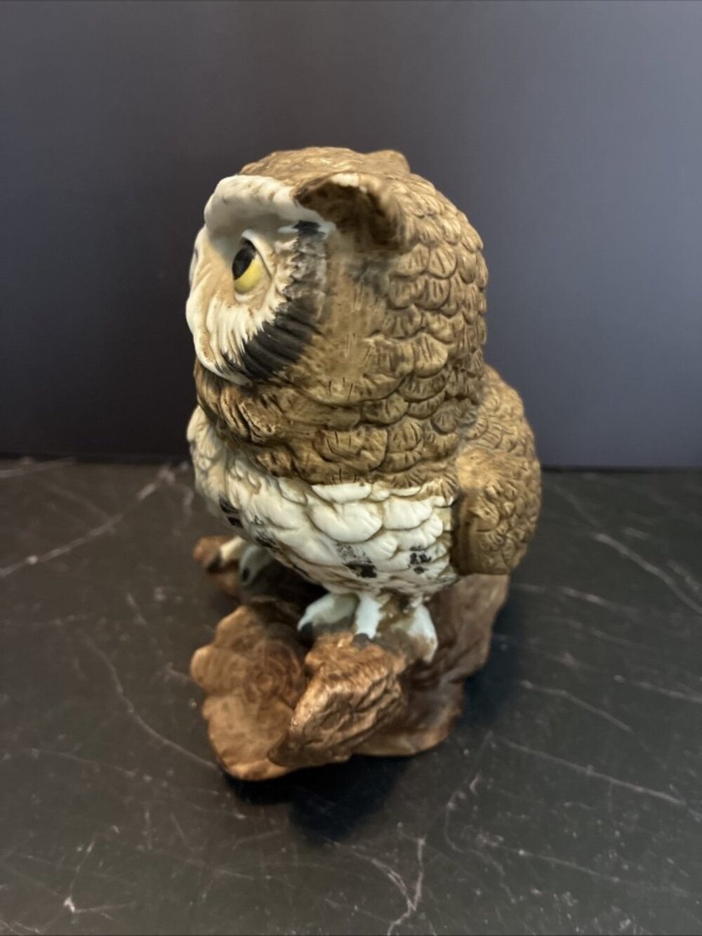Vintage Ceramic Owl Figurine Brown White Woodland Bird Statue Decor 5 Inch - Picture 5 of 6